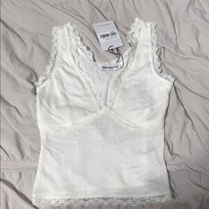 Princess Polly White Lace Trim Tank Top